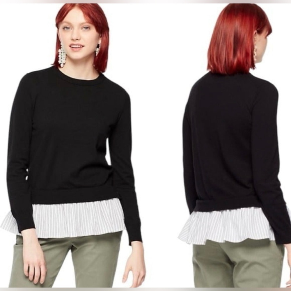 Kate spade Mixed Media‎ Stripe Hem Cotton Silk Sweater Black Size Medium